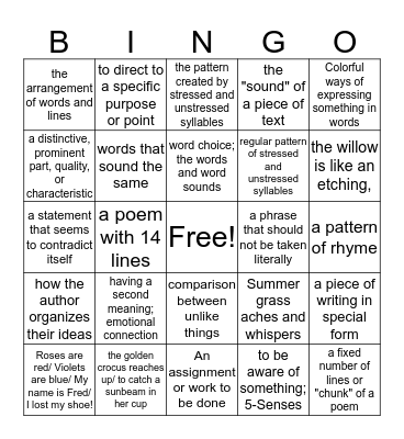 POETIC ELEMENTS Bingo Card