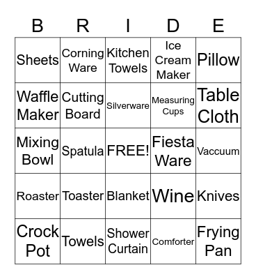 Bridal Shower Gift Bingo Card