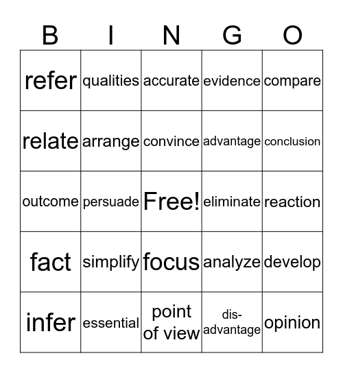 5th grade vocabulary Bingo Card