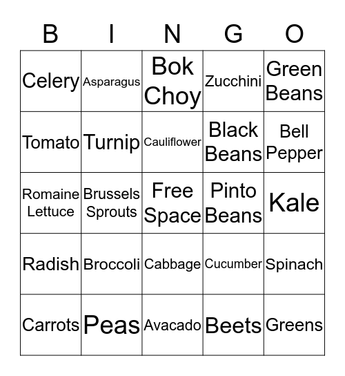 Fruit and Veggie Bingo Card