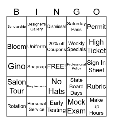 Senior Orientation Bingo Card