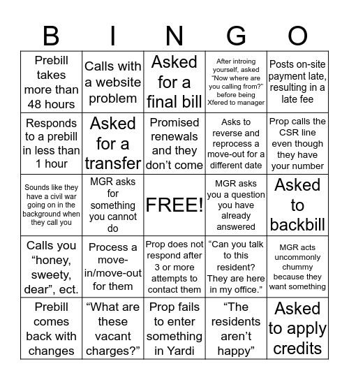 PM Bingo Card