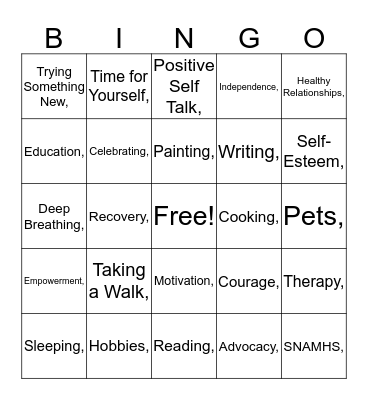 Recovery Bingo Card