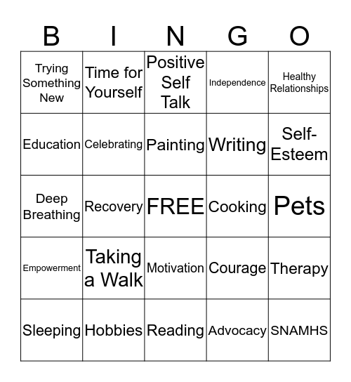 Recovery Bingo Card