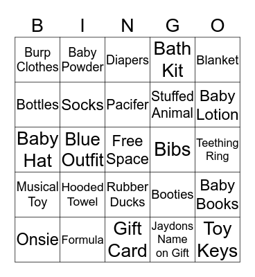 Baby Gift Bingo Card