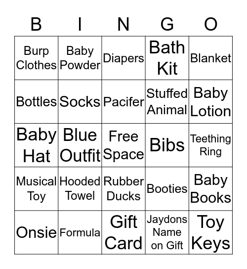 Baby Gift Bingo Card