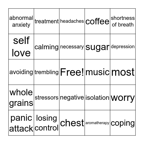 Bingo About Anxiety Bingo Card
