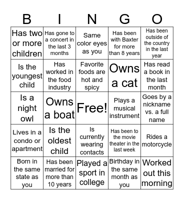 Get To Know You Bingo Card