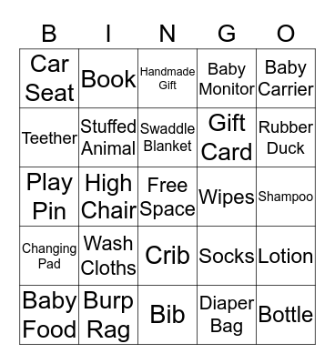Baby Shower Bingo Card