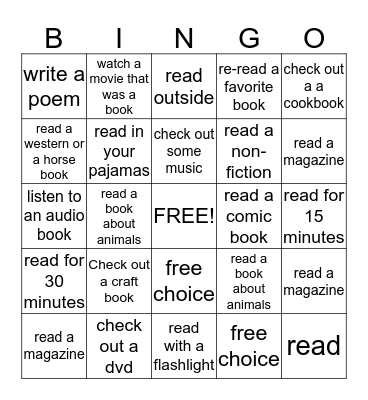 Summer Reading Bingo Card