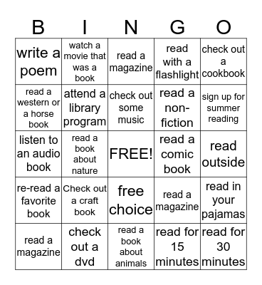 Summer Reading Bingo Card