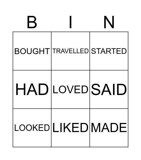 SIMPLE PAST BINGO Card