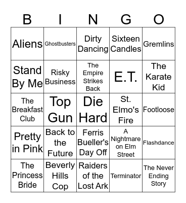 Movies from the 80's Bingo Card