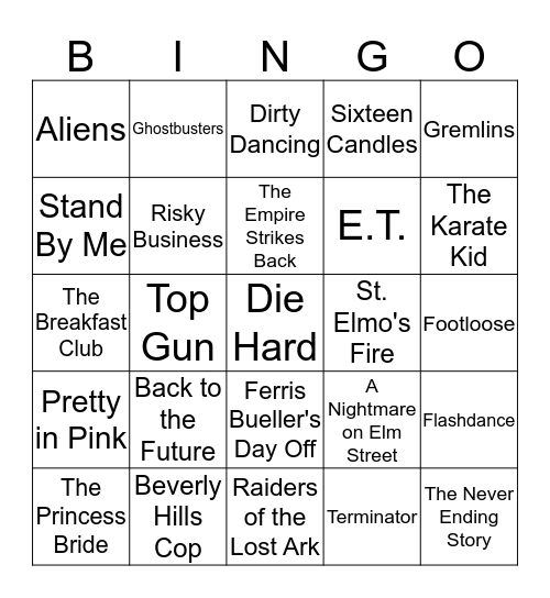 Movies from the 80's Bingo Card