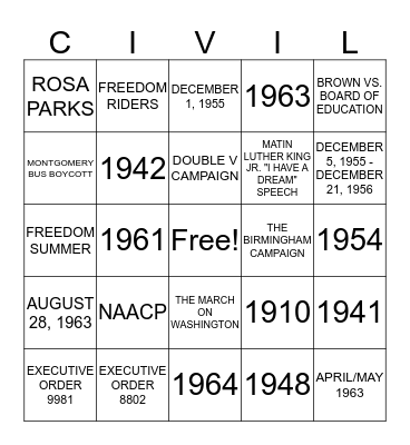 AFRICAN AMERICAN CIVIL RIGHTS Bingo Card