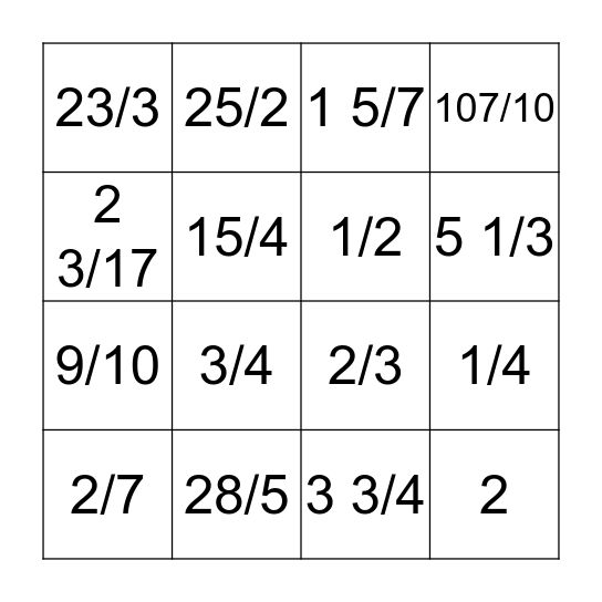 What do you call a rude fraction? IMPROPER!  Bingo Card