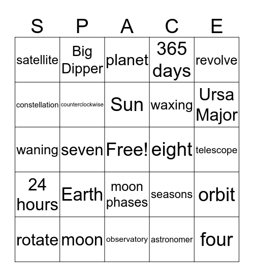 Space Bingo Card