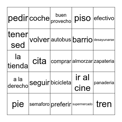 SPANISH BINGO Card