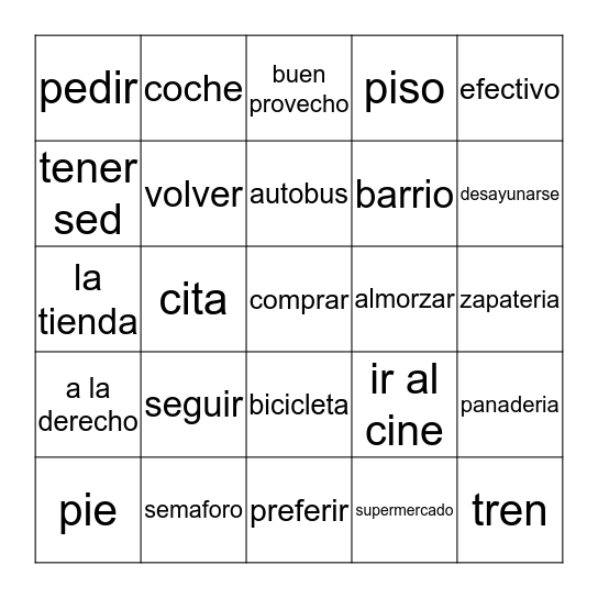 SPANISH BINGO Card