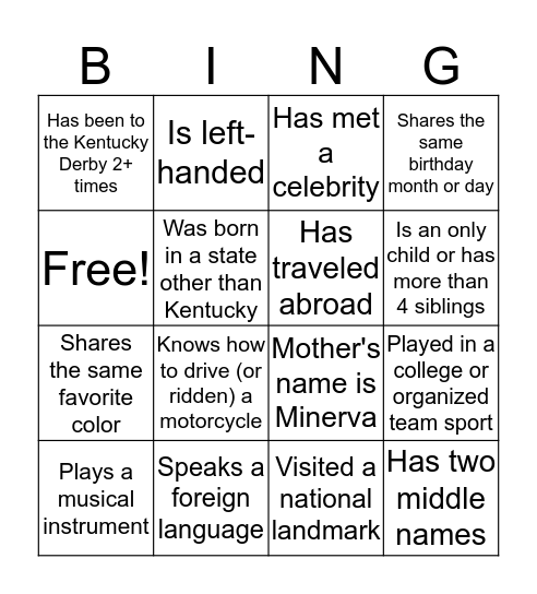 Untitled Bingo Card