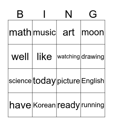 I Like Math  Bingo Card