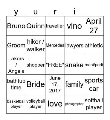 Birthday Bride Bingo Card