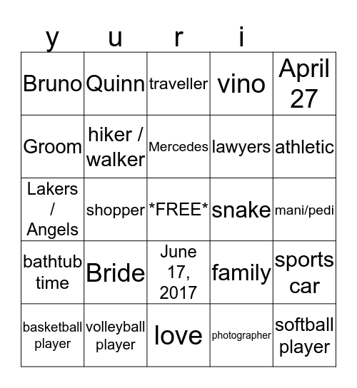 Birthday Bride Bingo Card