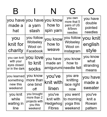 Wolseley Wool Retreat Bingo! Bingo Card