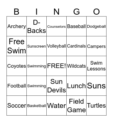 Sports Camp Bingo Card