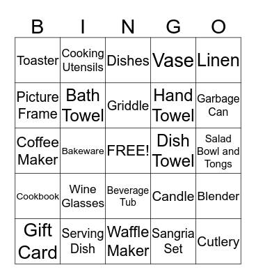 B      R      I      D      A      L Bingo Card