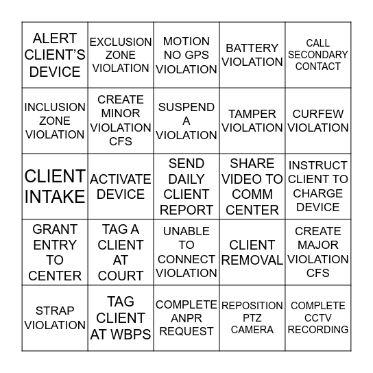 EM/CCTV BINGO Card