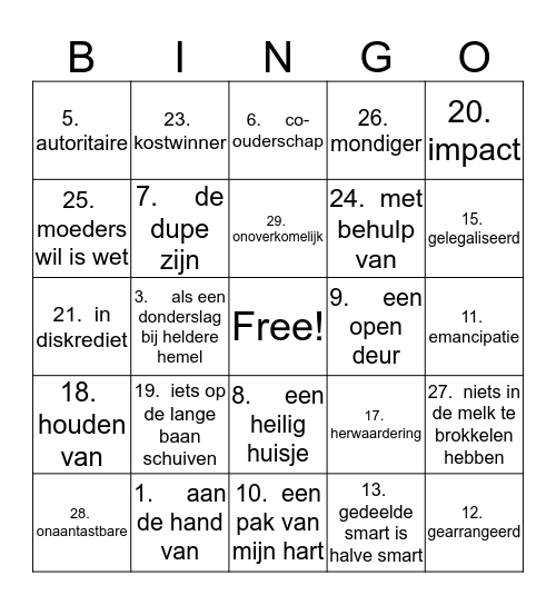 NN h4 woordenschat deel 1 Bingo Card