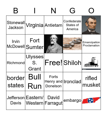 The Civil War from 1861-1862 Bingo Card