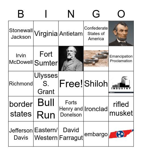 The Civil War from 1861-1862 Bingo Card