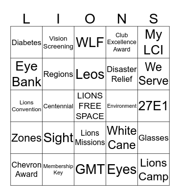 LIONS BINGO! Bingo Card