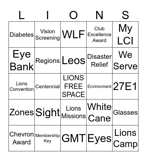 LIONS BINGO! Bingo Card