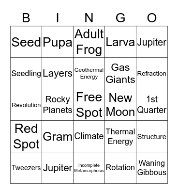Planets Bingo Card