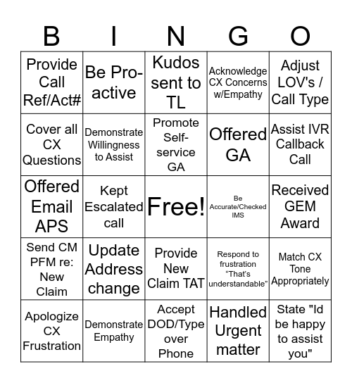 DI Customer Experience Bingo Card