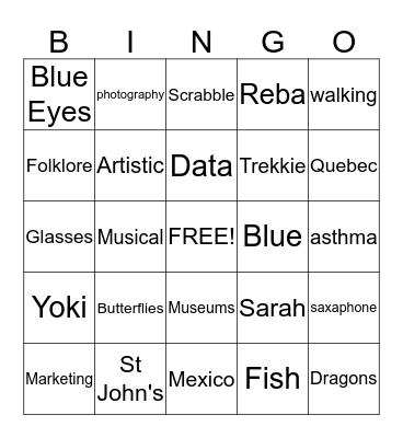 Getting to know You Bingo Card