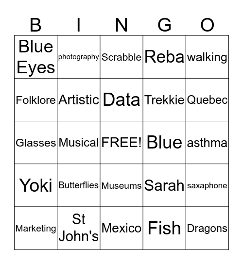 Getting to know You Bingo Card