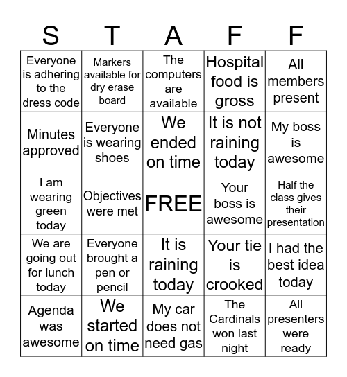 July Staff Meeting Bingo Card