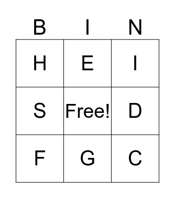 Word Wall Letters 1 Bingo Card