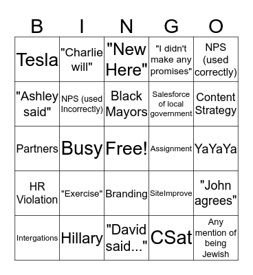 Martin Bullshit Bingo Card