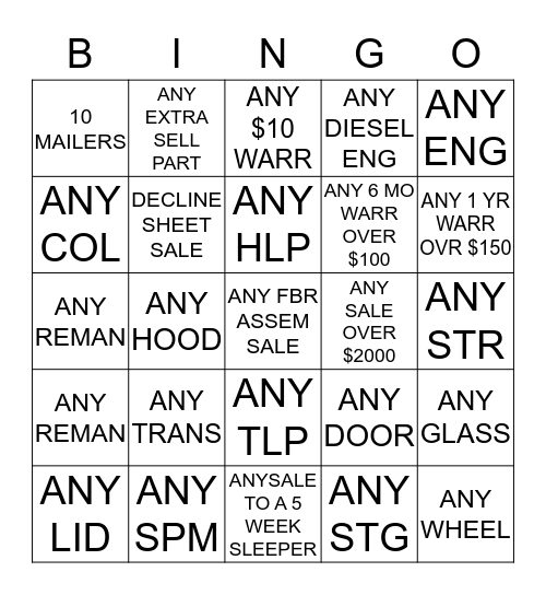 LKQ BINGO 06/21 Bingo Card