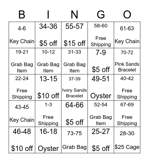 Turtle Bay Pearls Bingo Card