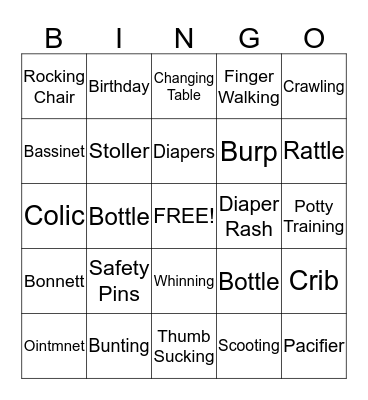 Baby Things Bingo Card