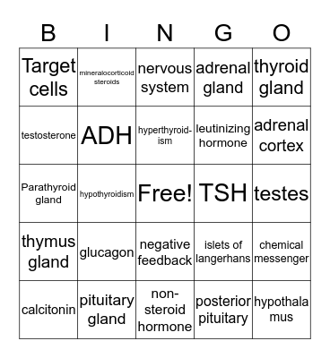 ENDOCRINE SYSTEM-Kelley Bingo Card