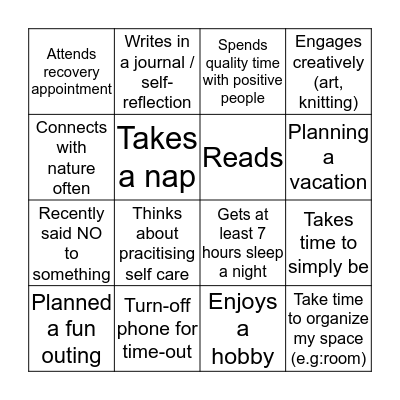 SELF-CARE BINGO Card