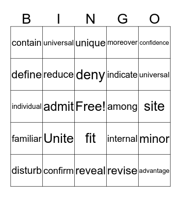 Vocabulary 13-16 Bingo Card