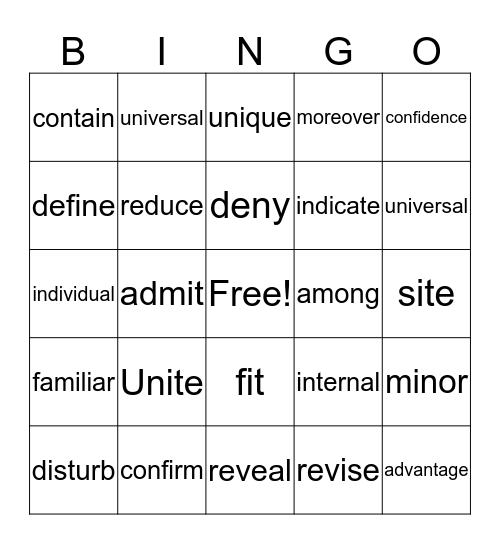 Vocabulary 13-16 Bingo Card